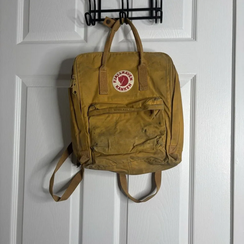 Fjallraven Classic Kanken Yellow Distressed Patina Backpack